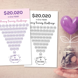 Save 20K Money Challenge, 20K Savings Tracker For A6 Cash Envelopes and A6 Budget Binders