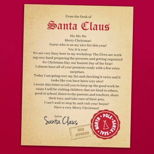 Carta de Papá Noel, carta de Papá Noel, carta imprimible de Papá Noel, correo del Polo Norte, carta vintage de Papá Noel