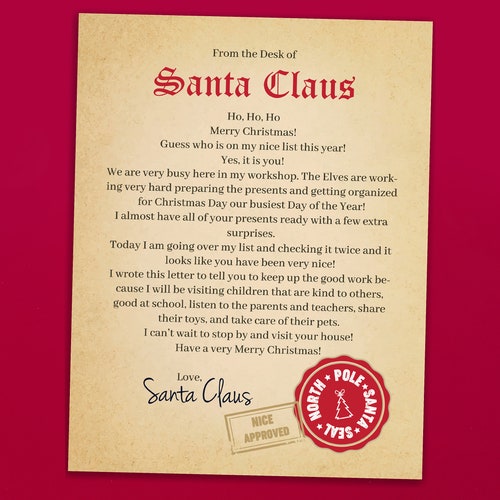 EDITABLE Letter From Santa Printable Santa Letter North Pole - Etsy