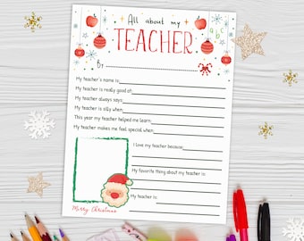 Christmas Teacher Appreciation Questionnaire Printable (PDF)