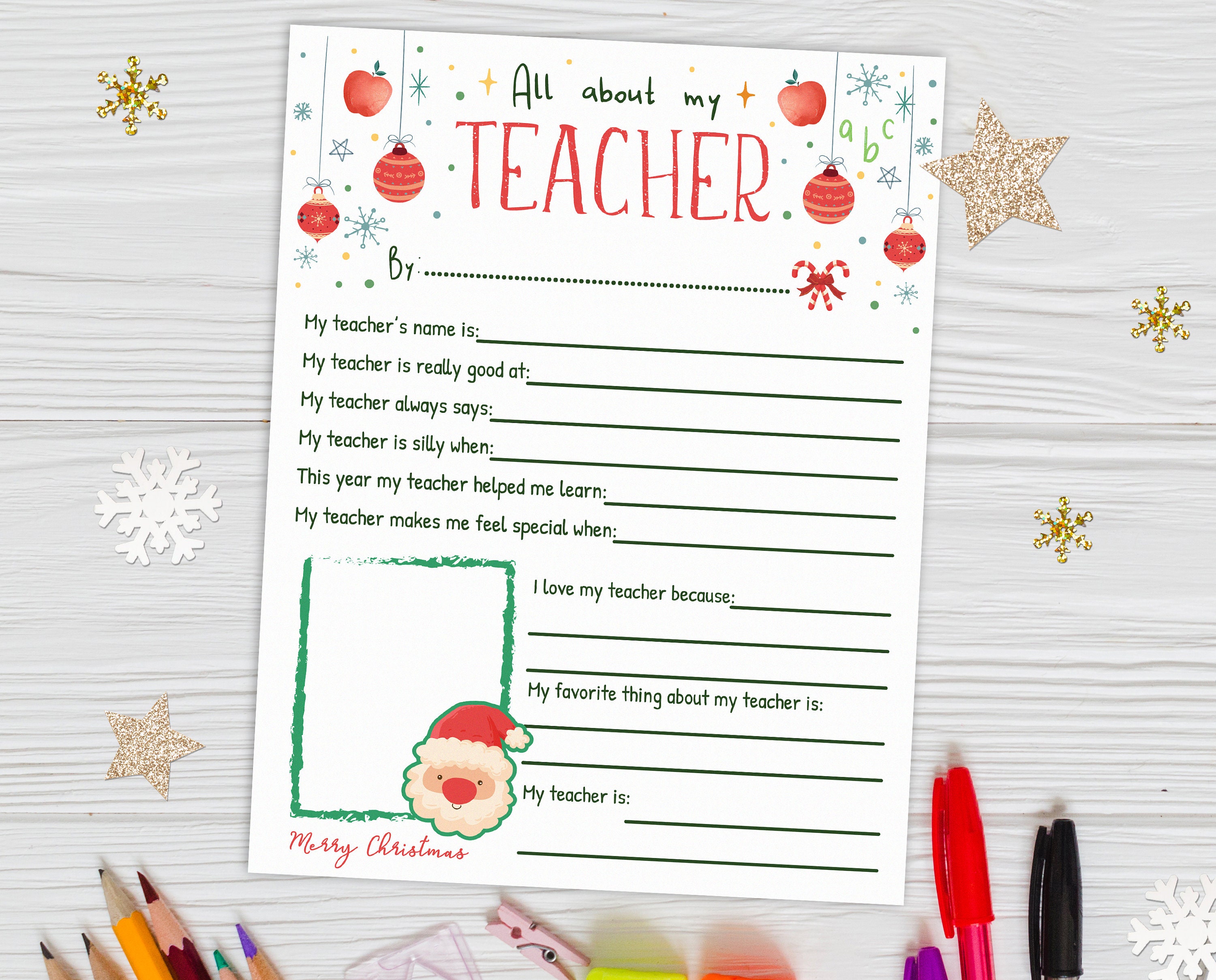 all about my teacher christmas printable, teacher appreciation