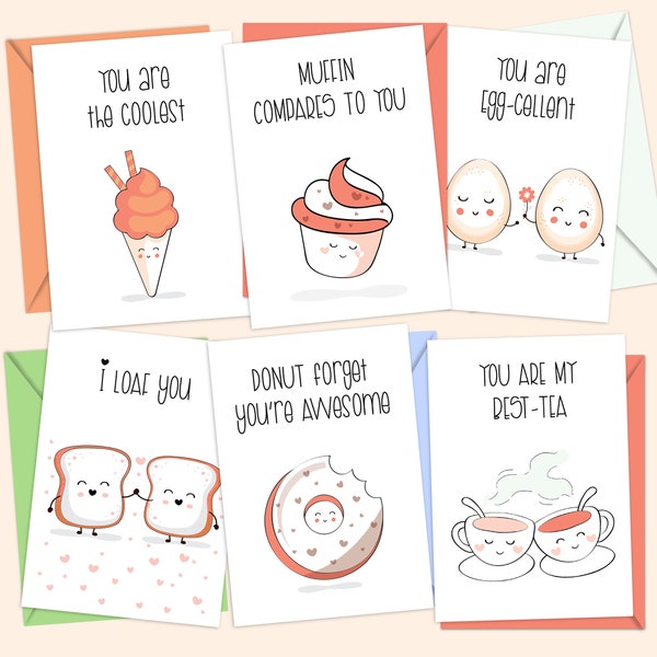 Food Pun Cards Set, Punny Valentine Card, Pun Birthday Card, Anniversary Card Printable, Galentine's Day Card, Best Friend Card