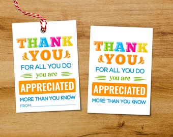 Thank You For All You Do Tags, Teacher Appreciation, Nurse Appreciation, Bus Driver Gift, Volunteer Thank You, Staff, Employee Appreciation