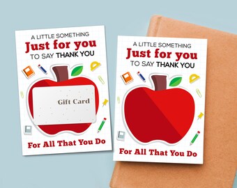 Teacher Gift Card Holder, Thank You Card (Printable)