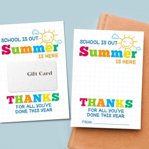 Die Schule ist aus Der Sommer ist hier Geschenkkartenhalter, Schulende Geschenk, Sommer Lehrer Geschenk, Danke Lehrer druckbare Anhänger, letzter Schultag