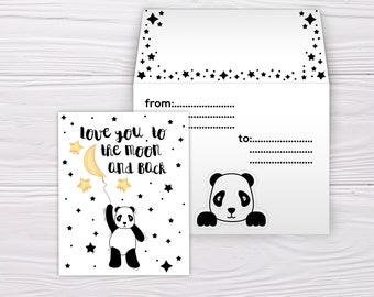 I love you to the moon and back card, Birthday Card for Grandma, First Mothers Day Card, Cute Panda Card Printable