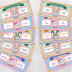 Easter Bunny Bucks Printables, Easter Play Money, Easter egg hunt, Easter scavenger hunt coupons
