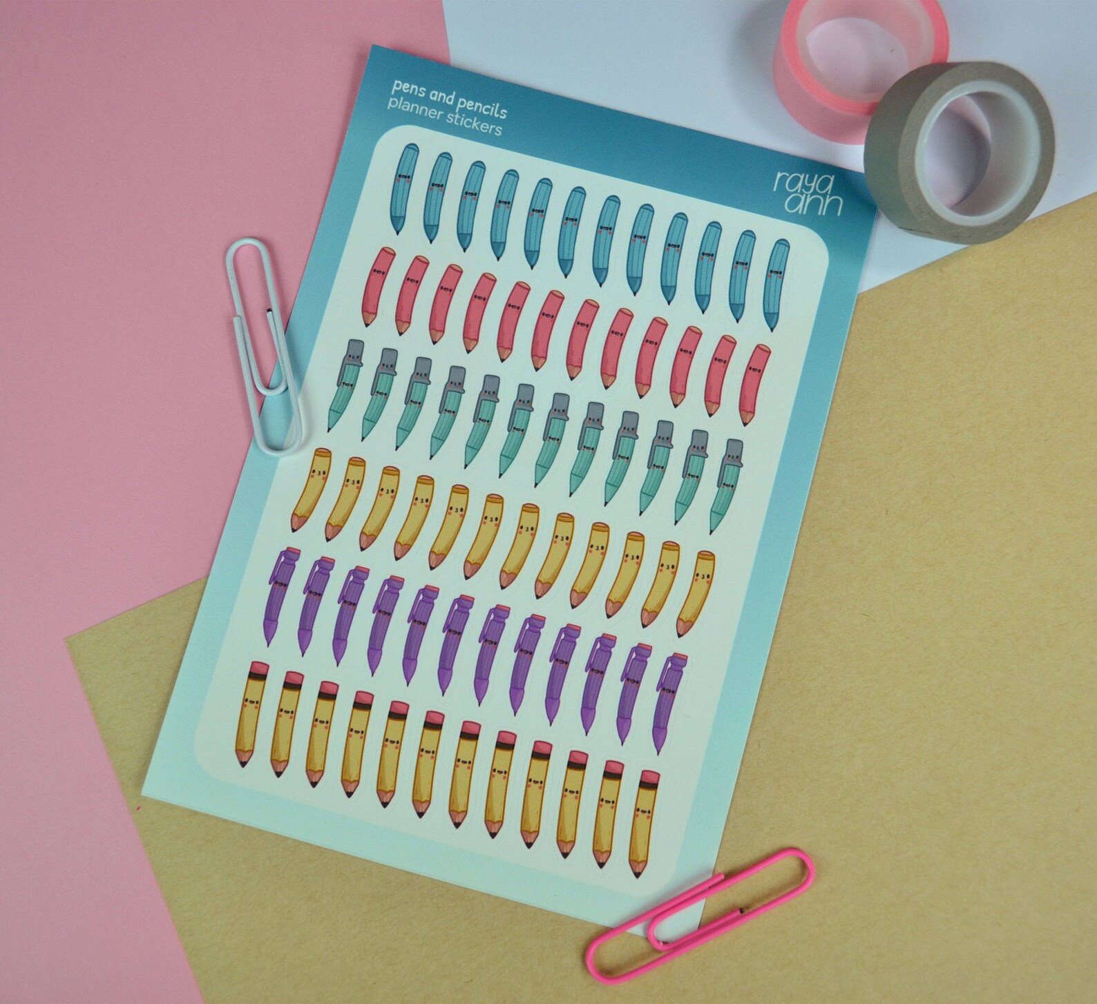 Pencils and Pens Planner Stickers Hand Drawn Designs Etsy