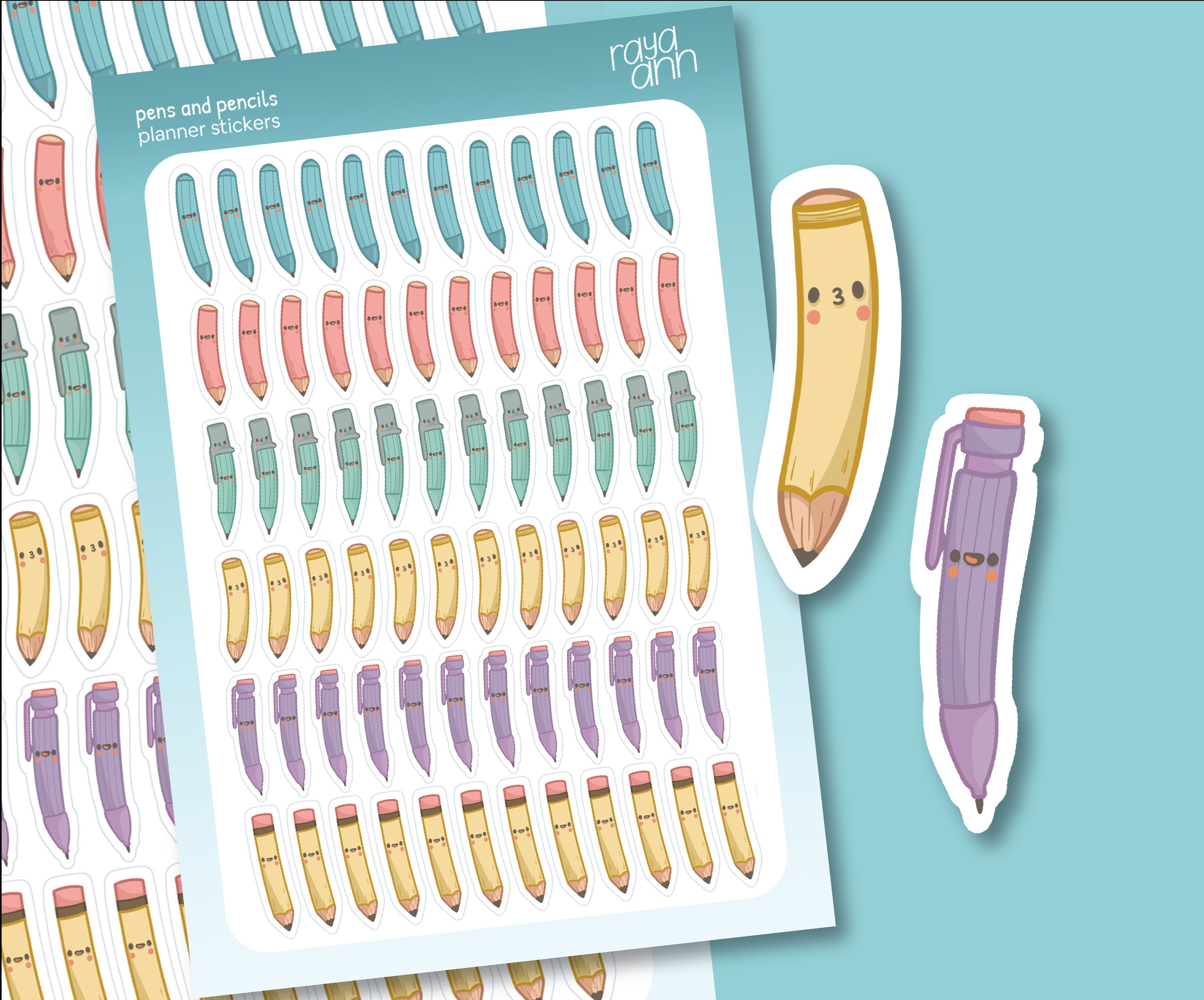 Pencils and Pens Planner Stickers Hand Drawn Designs Etsy