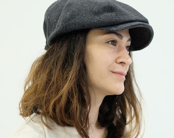 Handmade Charcoal Wool Newsboy Cap – Unisex Gatsby Flat Cap