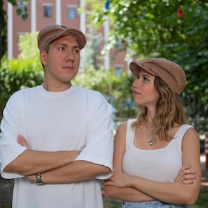 Beige Linen Newsboy Cap: Unisex Vintage Style Gatsby Hat