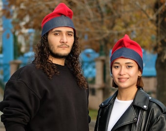 Red Phrygian Cap: Slouchy Beanie with Jean Band - Adjustable Size