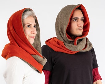 Hooded Cowl Scarf Made of Polar and Tricot - Two side wearable unisex rave outfit