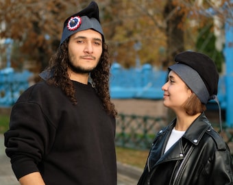 Slouchy Phrygian Cap: Black Polar Fleece Beanie with French Cockade