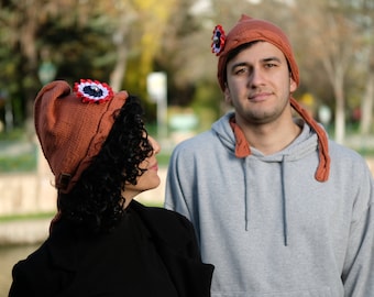 Unique Hand Knit Phrygian Cap with French Cockade - Classic Revolutionary Hat