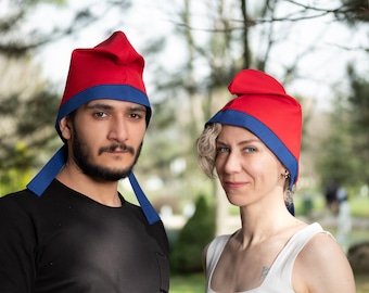Red Cotton Phrygian Cap with Blue Band – Adjustable Unisex Beanie