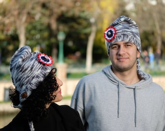 Unique Hand Knit Phrygian Cap with French Cockade - Classic Revolutionary Hat