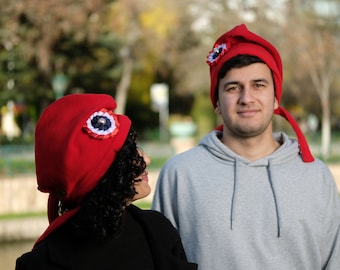 Stylish Red Polar Phrygian Cap with Detachable French Cockade - Winter Fashion Accessory - Hand-Crafted Unisex Beanie Hat