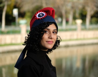 Vintage-Inspired Phrygian Cap with French Cockade - Revolutionary Era Hat