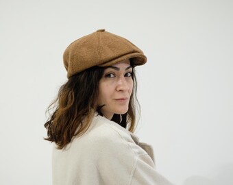 Brown Wool-Blend Newsboy Cap – Unisex Gatsby Style Handmade Flat Cap