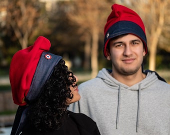 Handmade Phrygian Cap: Red & Blue Liberty Hat with French Cockade Pin