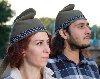 Khaki Green Polar Fleece Slouchy Beanie: Handmade Phrygian Cap