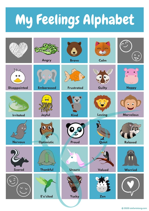 Animal Feelings Alphabet Digital Print Etsy