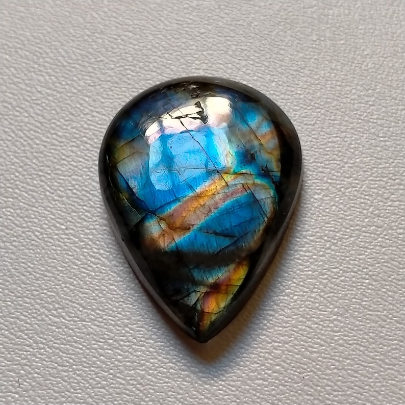 Immaculate A-One Quality Multi Purple Labradorite Natural Cabochon Pear Shape Gemstone 33.00 Ctr 30X22X6 MM A-502