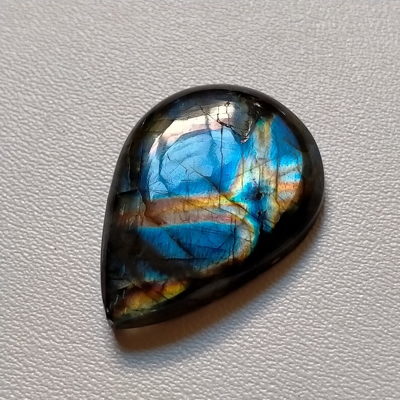 Immaculate A-One Quality Multi Purple Labradorite Natural Cabochon Pear Shape Gemstone 33.00 Ctr 30X22X6 MM A-502