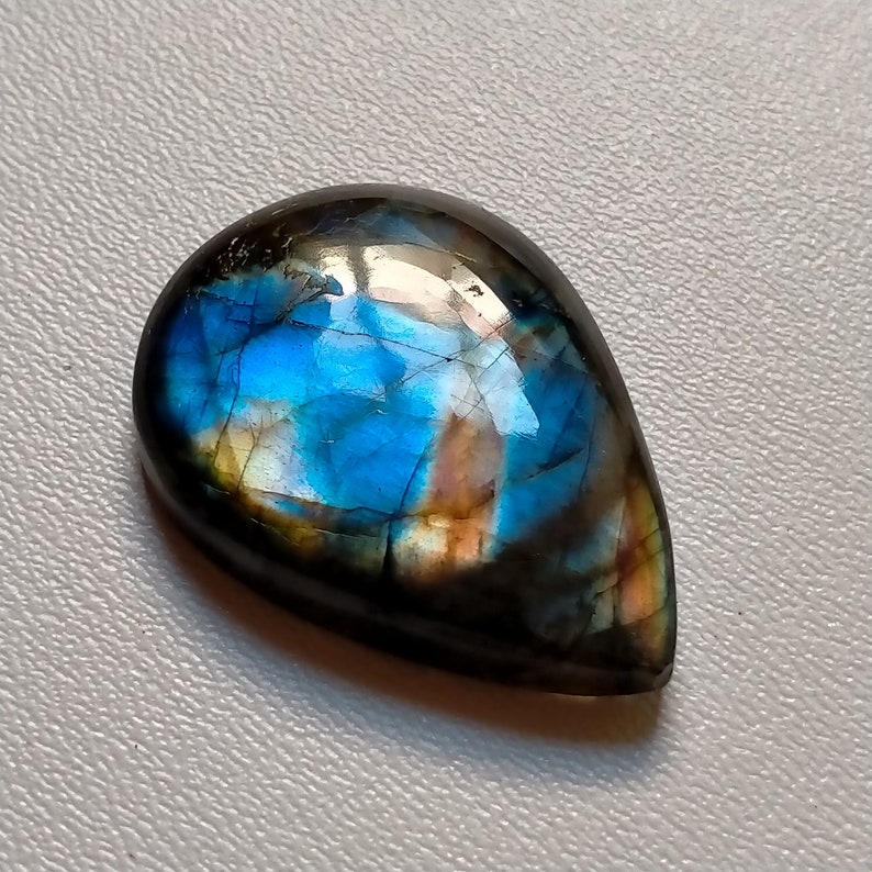 Immaculate A-One Quality Multi Purple Labradorite Natural Cabochon Pear Shape Gemstone 33.00 Ctr 30X22X6 MM A-502