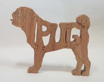 Pug Named, Hand Made Solid Oak Wooden Jigsaw, ,Educational Toy, Anniversary Gift, Birthday Present, Christmas Present, Xmas Present