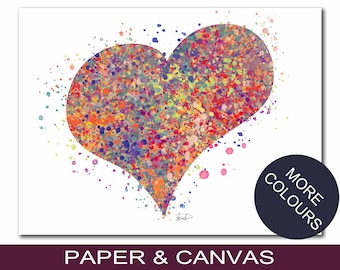 Multicolour Heart Print | Multicoloured Watercolour Gliclee Print | Artist: DigitalAcuity | Paper & Stretched Canvas