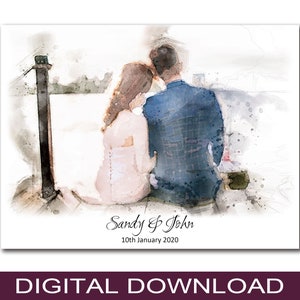 Watercolour Portrait Download | Couple Portrait | Personalised Wedding Portrait |  Anniversary Gift | Digital File Only