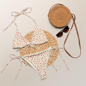 Heart Print Bikini | Recycled String Bikini | Cute Tie Side Swimsuit | Summer Swimwear Set