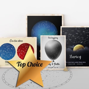 Personalisiertes Geschenk mit GPS-Koordinaten nach Geburtstagsdatum, Ort und Sternenkarte Astronomie Geschenk für Männer und Frauen