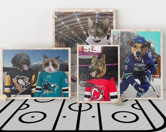 Hockey Fan Custom Pet Portrait~Dog Cat Portrait~Personalized pet memorial~Sport gift~Hockey League~Unique Hockey Gift~Pet loss, National art