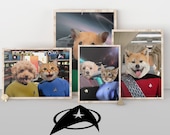 Custom Star Trek Pet Portrait The Next Generation Pet into a Spock, Captain Kirk Funny Pet Gift for Fathers Day, loss of pet, boyfriend gift