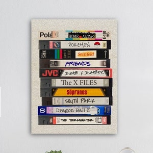 Custom Film Print list of Favourite TV Shows and Movies , Movie Lover Christmas Gift, Personalized Retro VHS Video Tape, Framed Poster