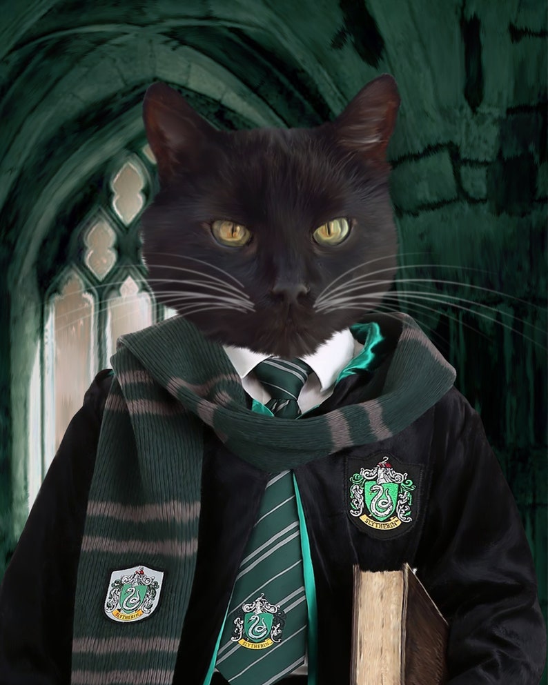 Slytherin Pet Portrait Slytherin Portrait Custom Pet Etsy