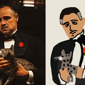 Aangepaste slecht getekende huisdier en eigenaar portret, lelijke hond illustratie, ingelijste poster, unieke aangepaste kat aanwezig, slechte karikatuur kerstcadeau