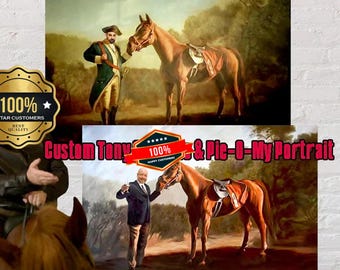 CUSTOM Napoleon and Pie O My racing horse funny portrait, man gift for him,Canvas and Framed Poster, Personalized Best Friend wall art decor