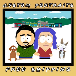 Custom Couple Caricature Portrait, Tegridy Farms South Character Cartoon Portrait, Personalized Christmas friend gift, boyfriend gift