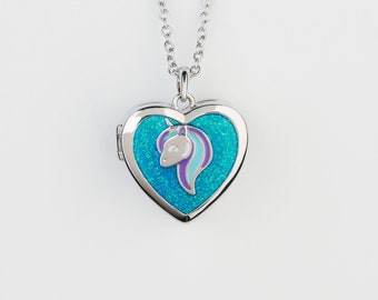 Teal Unicorn Necklace for Little Girl | Little Girl Locket | Girls Unicorn Jewelry | Unicorn Birthday Gift | Unicorn Locket | Girl's Jewelry