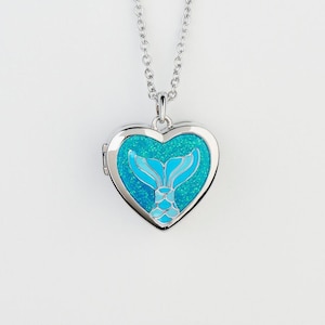 Glitter Teal Mermaid Tail Photo Locket: Silver Heart Pendant