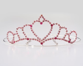 Girls Two Toned Pink Princess Tiara | Rhinestone Princess Crown | Flower Girl Tiara | Kids Birthday Tiara | Girls Birthday Crown