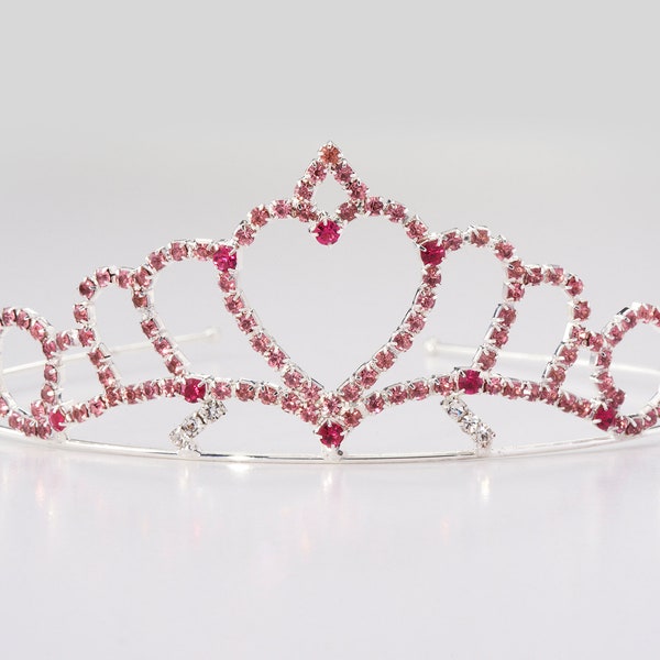 Girls Two Toned Pink Princess Tiara | Rhinestone Princess Crown | Flower Girl Tiara | Kids Birthday Tiara | Girls Birthday Crown