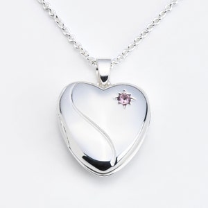 Roze toermalijn en zilveren hartvormig fotomedaillon voor vrouwen, geboortesteenketting oktober cadeau voor haar door iSparklePrincess