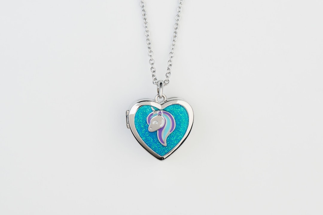 Teal Unicorn Necklace for Little Girl Little Girl Locket Etsy