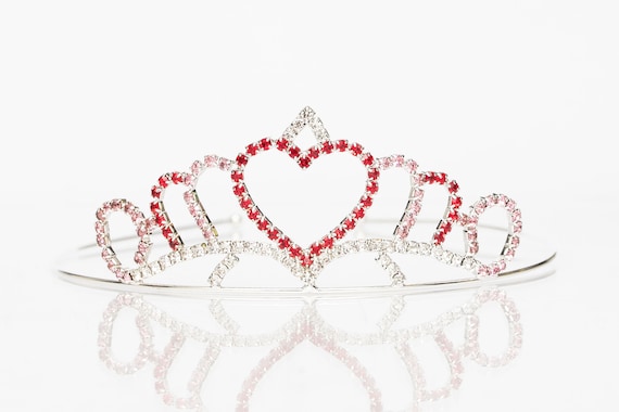 Sparkling Silver Tiara with Heart Design Sparkling Pink & Clear Rhinestone Tiara | Bridal Wedding  main image 4