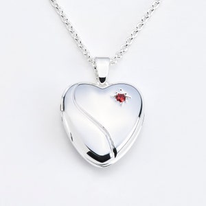 Garnet Heart Locket Necklace: January Birthstone, Kids Photo Charm